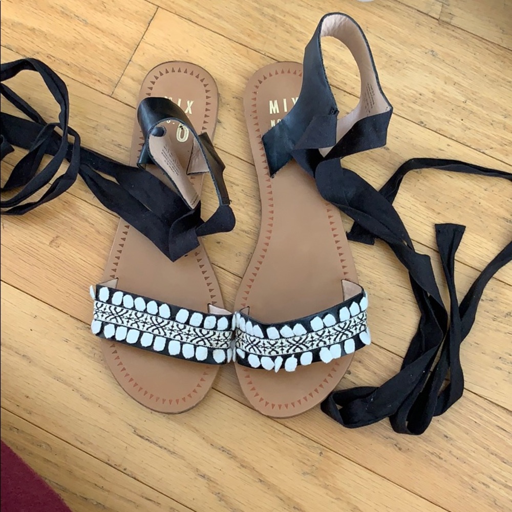 Black and White Lace Up Sandals